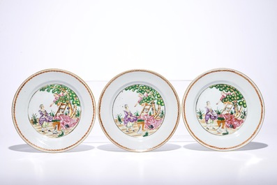 Six Chinese famille rose cherrypickers plates, Qianlong