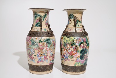 Two Chinese famille rose Nanking crackle glaze vases, 19th C.