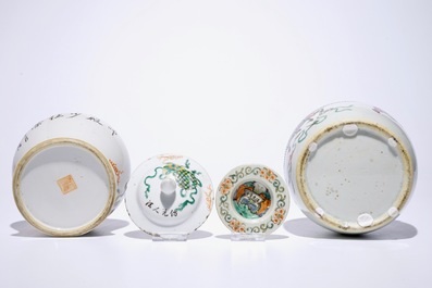 Five Chinese famille rose and verte vases, 19/20th C.