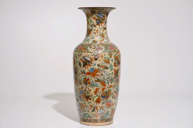 A Chinese famille rose on crackle ground vase, 19th C.