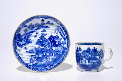 A Chinese blue and white part tea service with landscapes, Qianlong