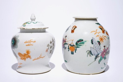 Five Chinese famille rose and verte vases, 19/20th C.