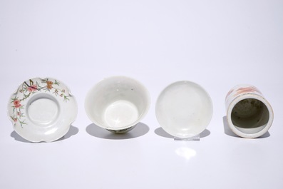 A varied lot of Chinese famille rose and iron red porcelain, 19/20th C.