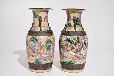 Two Chinese famille rose Nanking crackle glaze vases, 19th C.
