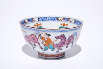 A Chinese Dutch decorated Amsterdams bont bowl with horses, Kangxi