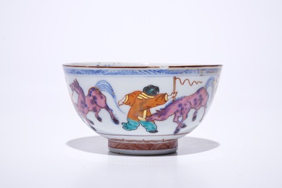 A Chinese Dutch decorated Amsterdams bont bowl with horses, Kangxi