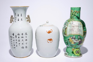 Five Chinese famille rose and verte vases, 19/20th C.