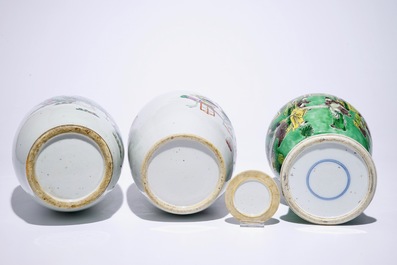 Five Chinese famille rose and verte vases, 19/20th C.