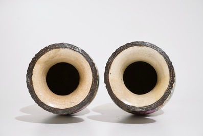 Two Chinese famille rose Nanking crackle glaze vases, 19th C.