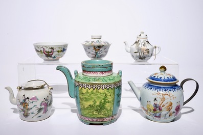 Un lot vari&eacute; en porcelaine de Chine famille rose, Yixing et qianjiang cai, 18/20&egrave;me