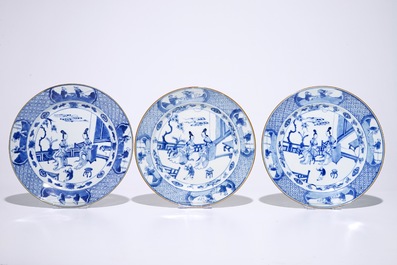 Six Chinese blue and white dishes with the The Two Qiaos, Kangxi/Yongzheng