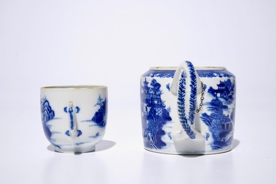 A Chinese blue and white part tea service with landscapes, Qianlong