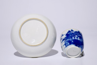 A Chinese blue and white part tea service with landscapes, Qianlong