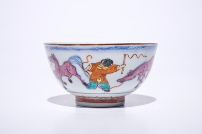 A Chinese Dutch decorated Amsterdams bont bowl with horses, Kangxi