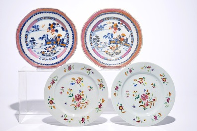 Eight Chinese famille rose and Imari-style plates, Qianlong