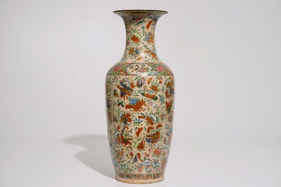 A Chinese famille rose on crackle ground vase, 19th C.