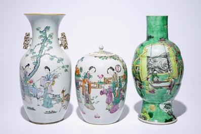 Five Chinese famille rose and verte vases, 19/20th C.