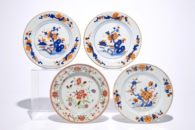 Eight Chinese famille rose and Imari-style plates, Qianlong