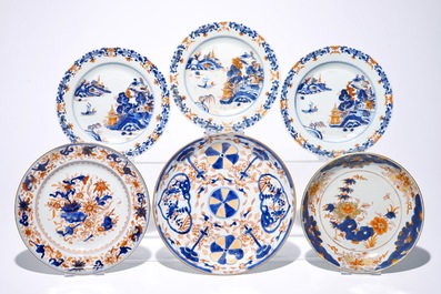 Zes diverse Chinese Imari-stijl schotels en borden, Kangxi/Qianlong