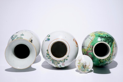 Five Chinese famille rose and verte vases, 19/20th C.