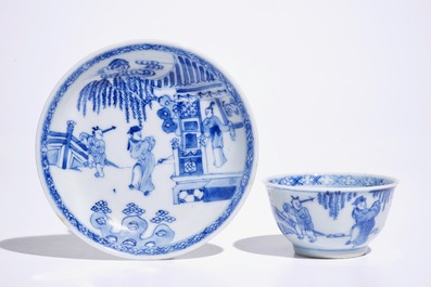 Zes blauw-witte Chinese koppen en schotels, Kangxi/Yongzheng