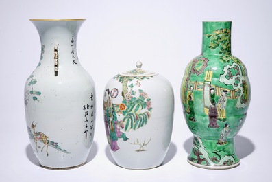 Five Chinese famille rose and verte vases, 19/20th C.