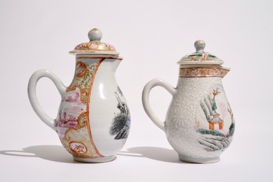 Two Chinese famille rose export milk jugs and covers, Qianlong