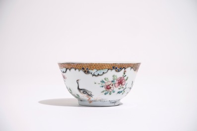 A Chinese famille rose cup and saucer with two egrets, Yongzheng