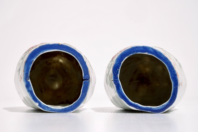 A pair of Chinese famille rose wall pocket vases, 18/19th C.