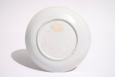 A Chinese famille rose cup and saucer with two egrets, Yongzheng