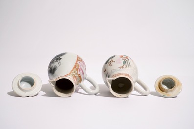Two Chinese famille rose export milk jugs and covers, Qianlong