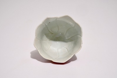 A large Chinese famille rose lotus-shaped cup on stand, Yongzheng