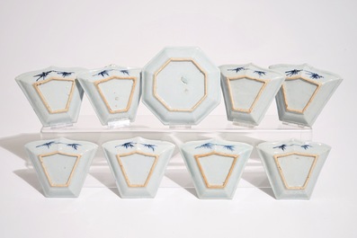 Un service &agrave; mendiants de neuf pi&egrave;ces en porcelaine de Chine bleu et blanc, Chine, 19&egrave;me