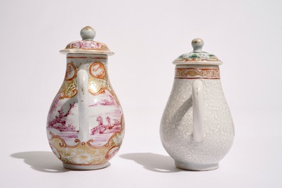 Two Chinese famille rose export milk jugs and covers, Qianlong