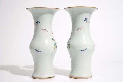 A pair of Chinese famille rose yenyen vases with pheasants, 19th C.