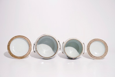 Two Chinese famille rose covered bowls and two ginger jars, 19th C.