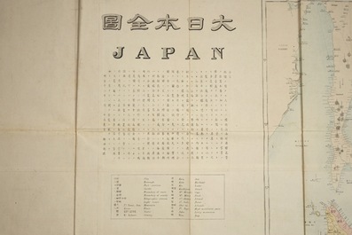 Een grote gedrukte kaart van Japan en de eilanden, Meiji, ca. 1900