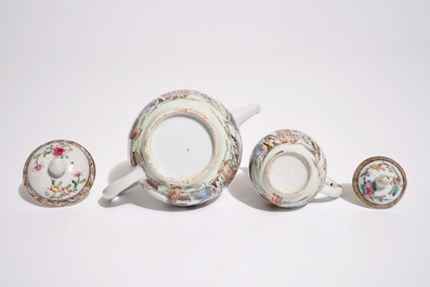 A fine Chinese famille rose teapot and matching milk jug, Yongzheng