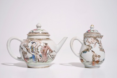 A fine Chinese famille rose teapot and matching milk jug, Yongzheng