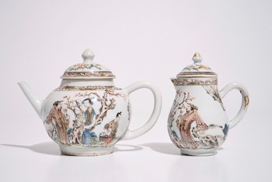 A fine Chinese famille rose teapot and matching milk jug, Yongzheng