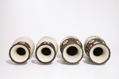 Two pairs of Chinese famille rose and verte Nanking crackle glaze vases, 19th C.