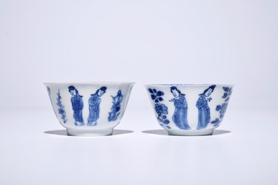 Twelve Chinese blue and white cups and saucers with long Eliza, Kangxi