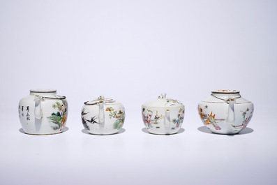 Four Chinese famille rose teapots and covers, 19/20th C.
