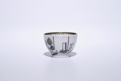 Six Chinese miniature grisaille cups and saucers with jesuits, Qianlong