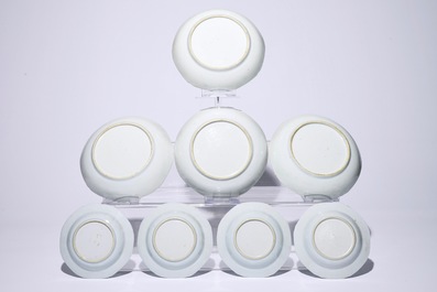 EIght Chinese blue and white plates, a bowl and a jardiniere, 18/19th C.