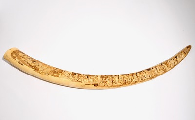 A large Chinese carved ivory tusk, early 20th C.