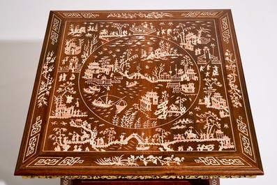 A Chinese parcel-gilt and sculpted wood table with bone inlay, 20th C.