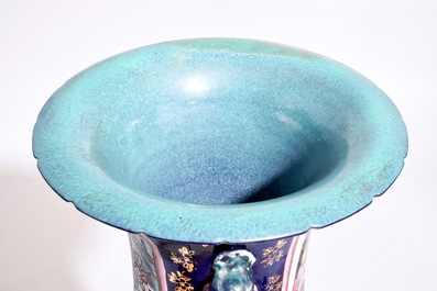 A massive Chinese famille rose on powder blue ground vase, 20th C.