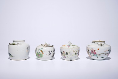 Four Chinese famille rose teapots and covers, 19/20th C.