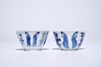 Twelve Chinese blue and white cups and saucers with long Eliza, Kangxi